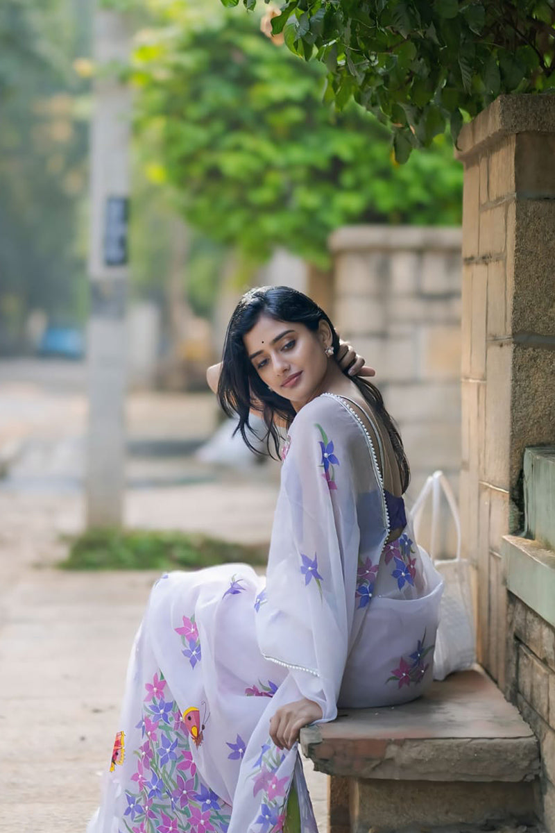 Gleaming White 1 Minute Ready To Wear Organza Saree