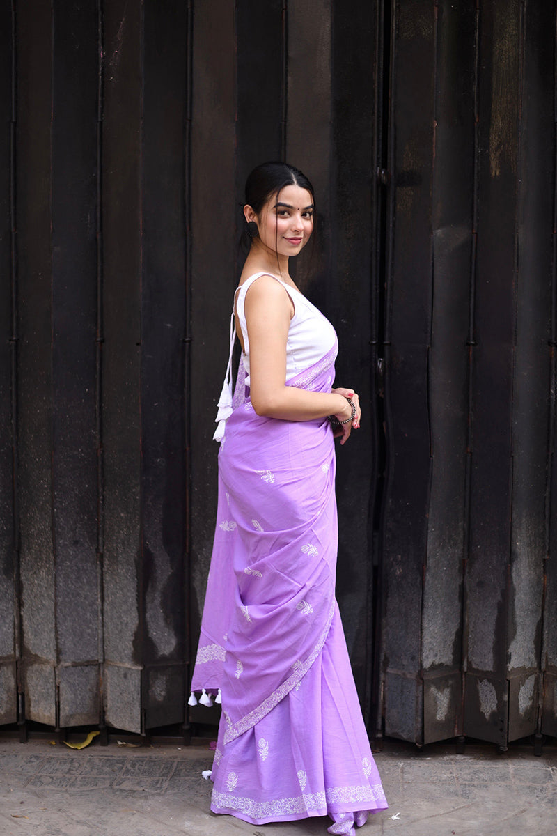 Nemesis Lavender 1 Minute Ready To Wear Mul Cotton Digital Printed Saree With Pocket