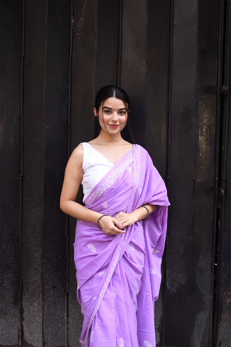Nemesis Lavender 1 Minute Ready To Wear Mul Cotton Digital Printed Saree With Pocket