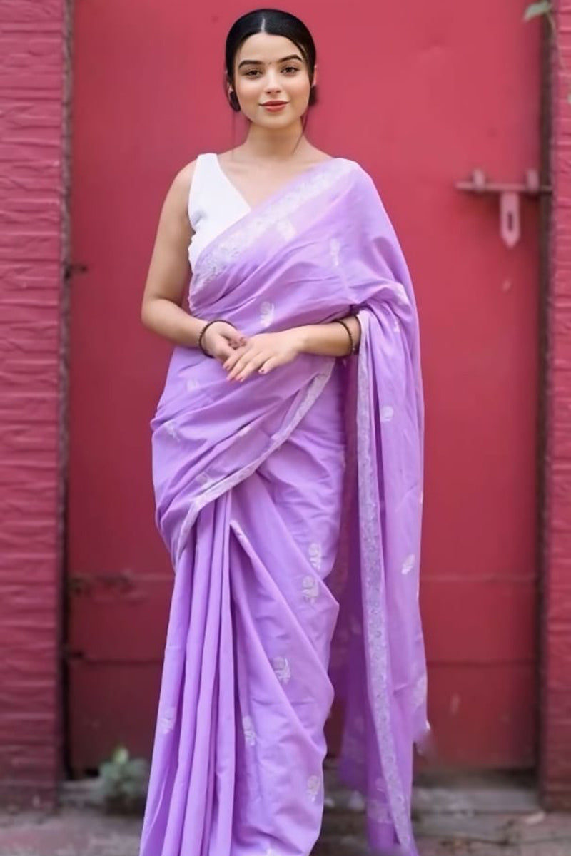 Nemesis Lavender 1 Minute Ready To Wear Mul Cotton Digital Printed Saree With Pocket