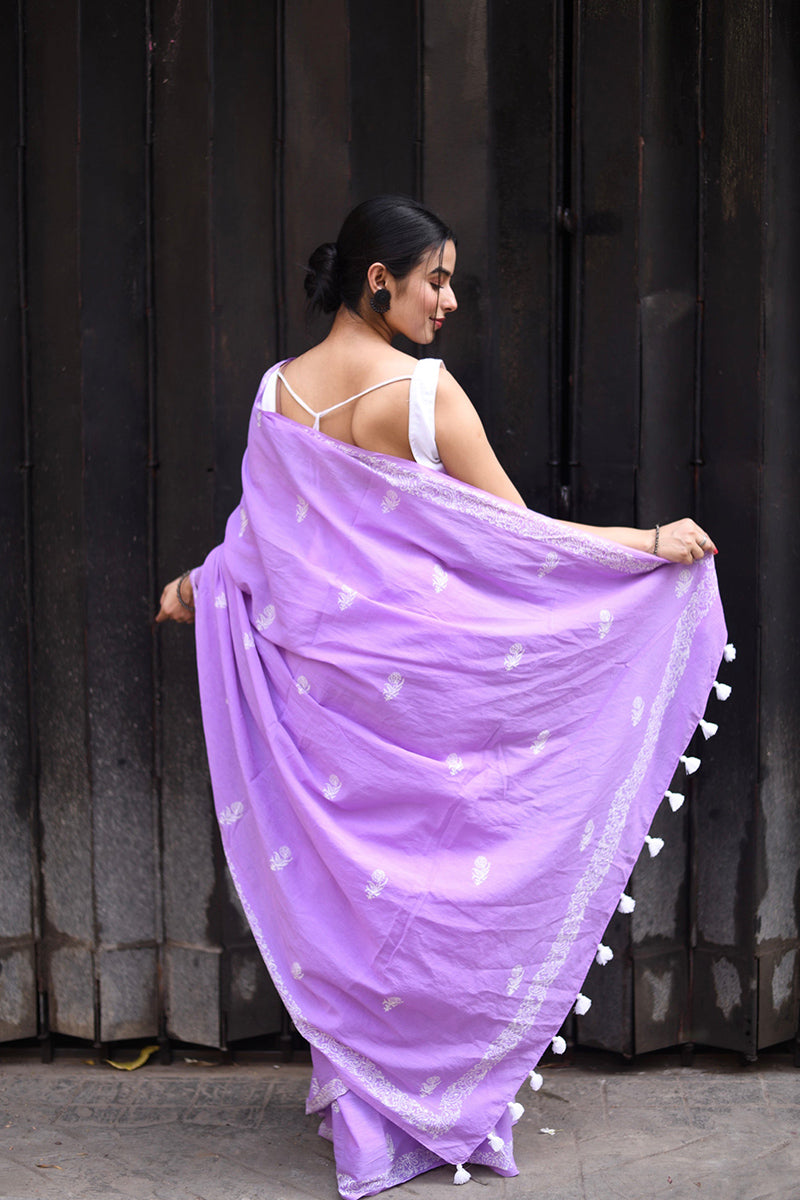 Nemesis Lavender 1 Minute Ready To Wear Mul Cotton Digital Printed Saree With Pocket