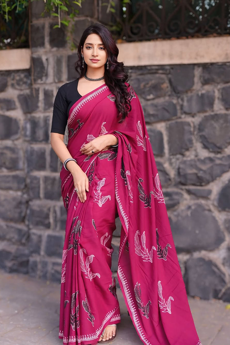 Scrumptious Pink 1 Minute Ready To Wear Mul Cotton Digital Printed Saree With Pocket