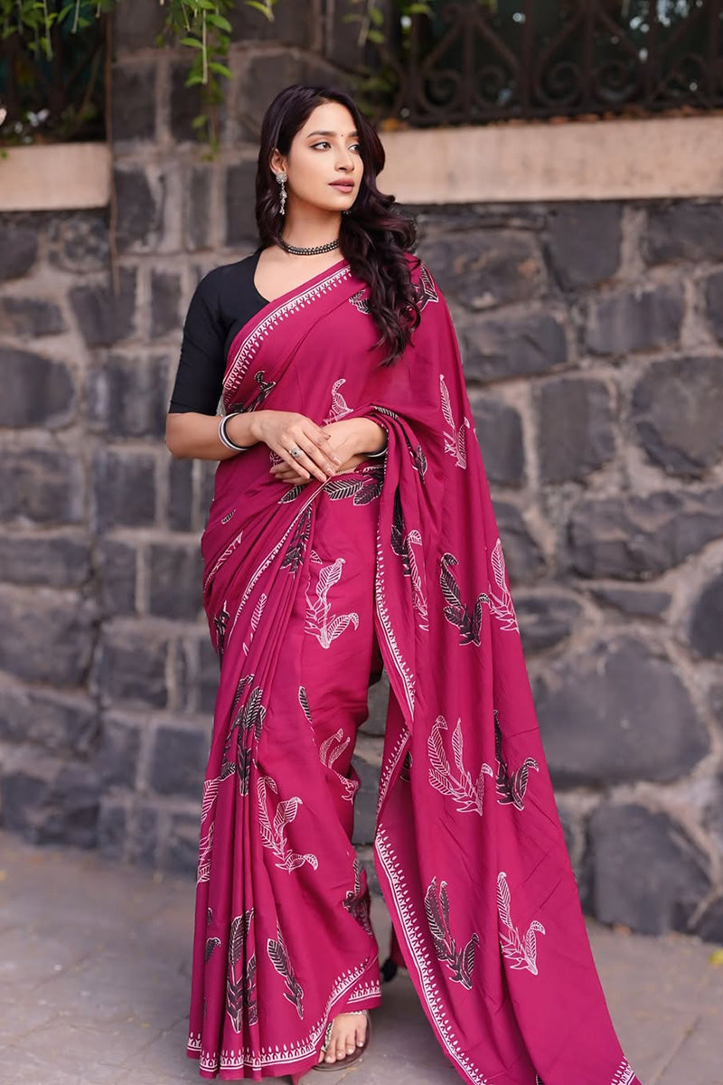 Scrumptious Pink 1 Minute Ready To Wear Mul Cotton Digital Printed Saree With Pocket