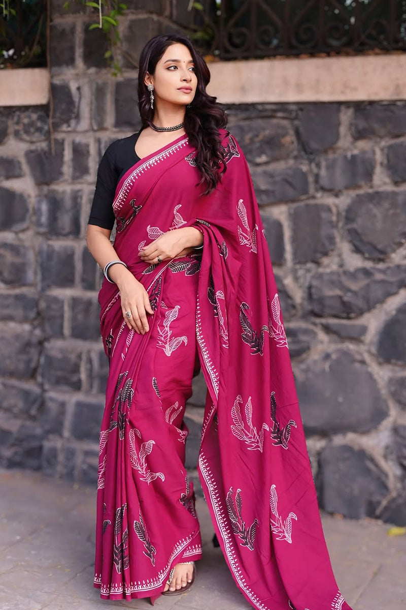 Scrumptious Pink 1 Minute Ready To Wear Mul Cotton Digital Printed Saree With Pocket