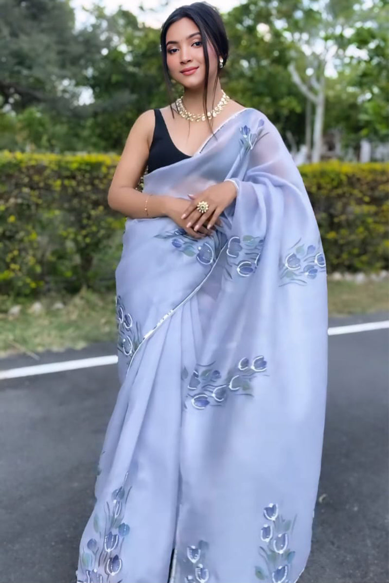 Lovender 1 Minute Ready To Wear Organza Digital Printed Saree