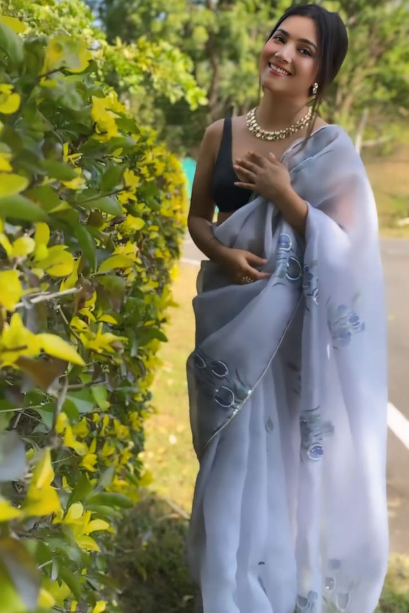 Lovender 1 Minute Ready To Wear Organza Digital Printed Saree