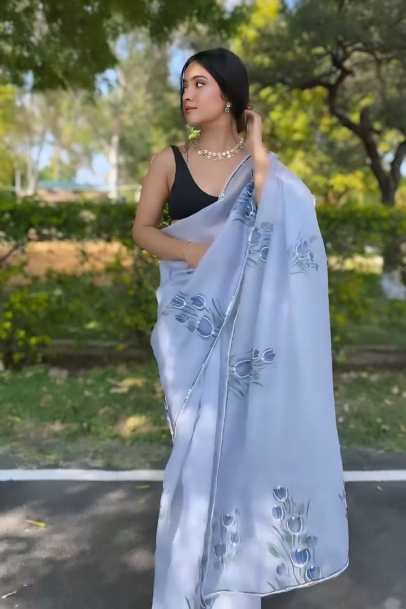 Lovender 1 Minute Ready To Wear Organza Digital Printed Saree