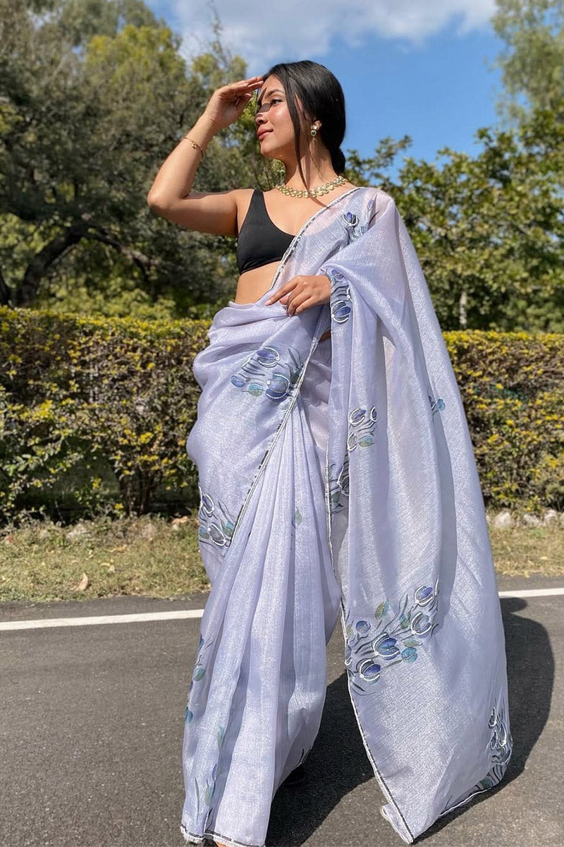 Lovender 1 Minute Ready To Wear Organza Digital Printed Saree