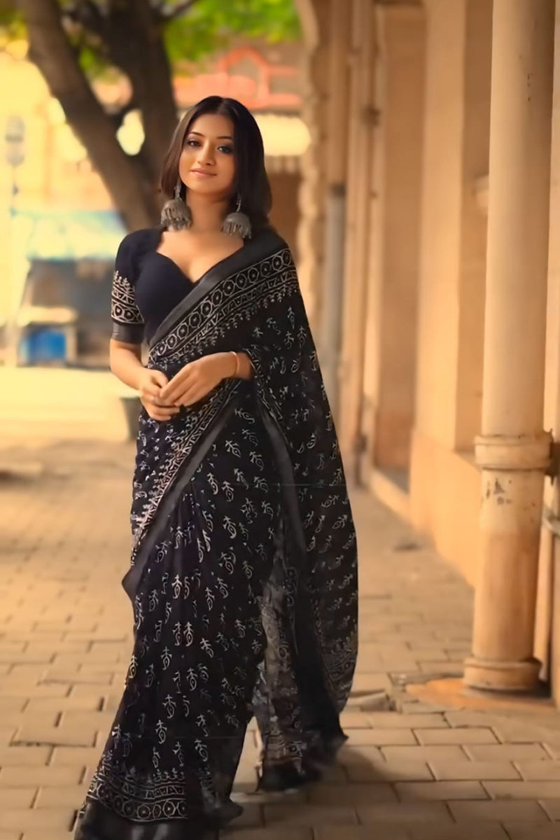 Imaginative Bleck 1 Minute Ready To Wear Linen Digital Printed Saree