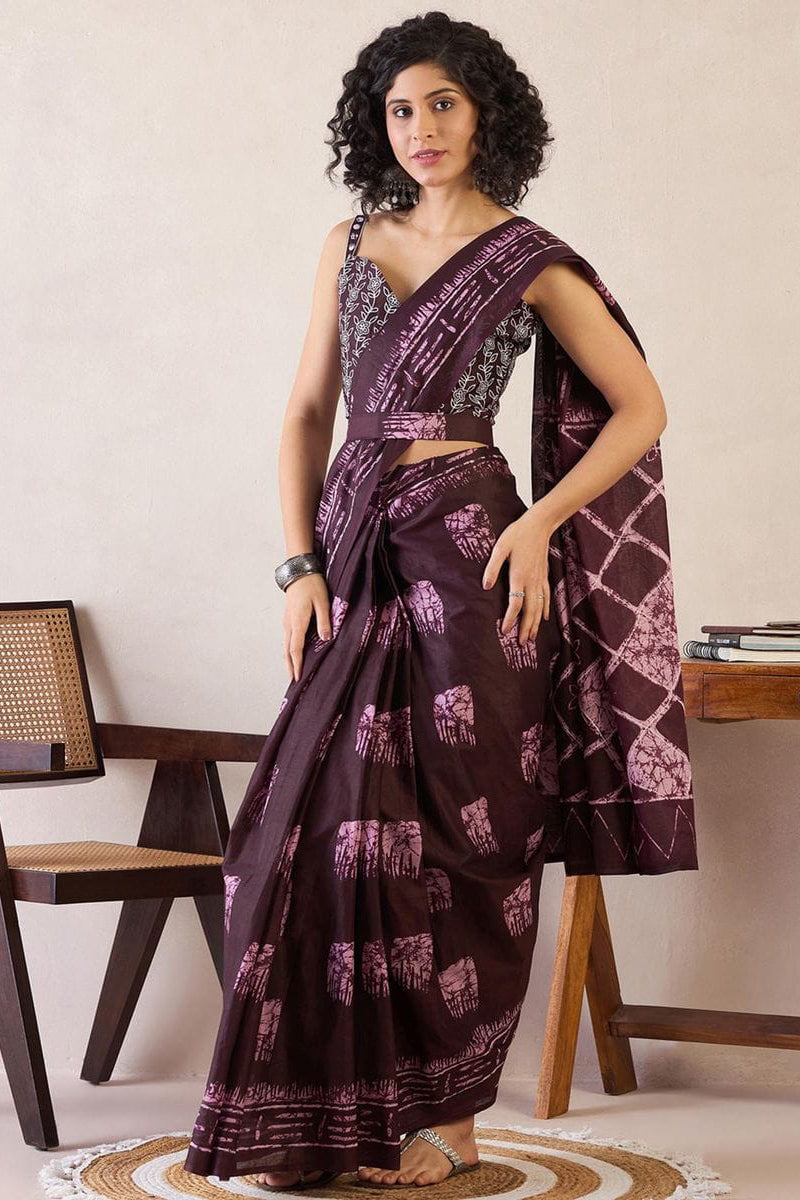 Transcendent Brown 1 Minute Ready To Wear Mul Cotton Digital Printed Saree With Pocket