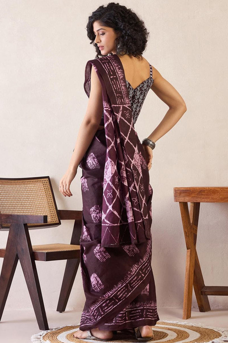 Transcendent Brown 1 Minute Ready To Wear Mul Cotton Digital Printed Saree With Pocket
