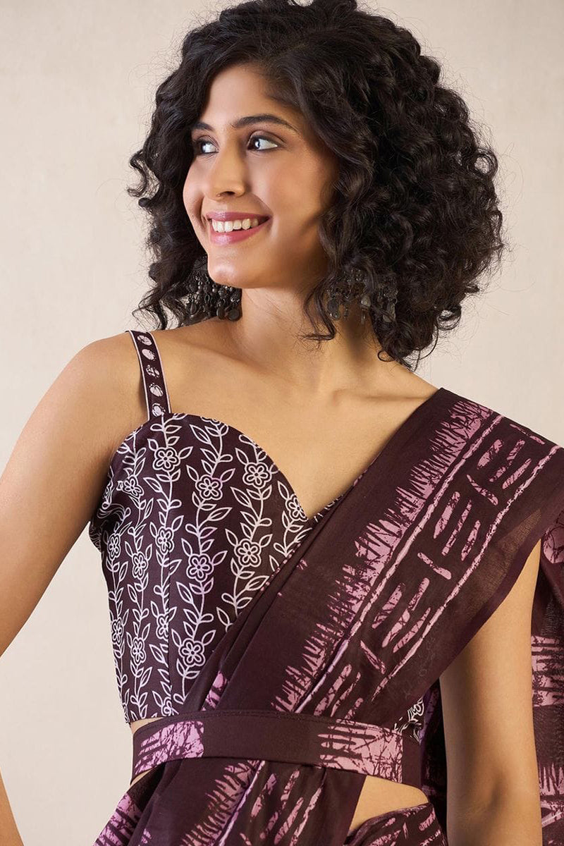 Transcendent Brown 1 Minute Ready To Wear Mul Cotton Digital Printed Saree With Pocket