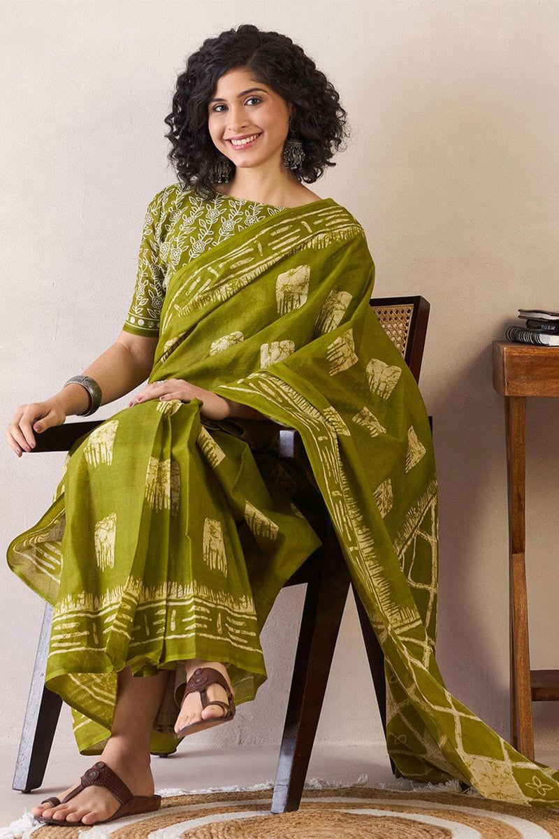 Adorable Mehndi 1 Minute Ready To Wear Mul Cotton Digital Printed Saree With Pocket