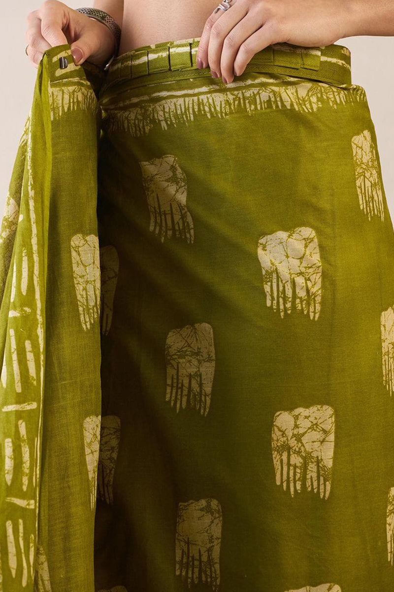 Adorable Mehndi 1 Minute Ready To Wear Mul Cotton Digital Printed Saree With Pocket