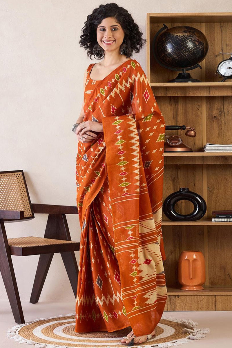 Orenge 1 Minute Ready To Wear Mul Mul Cotton Digital Printed Saree With Pocket
