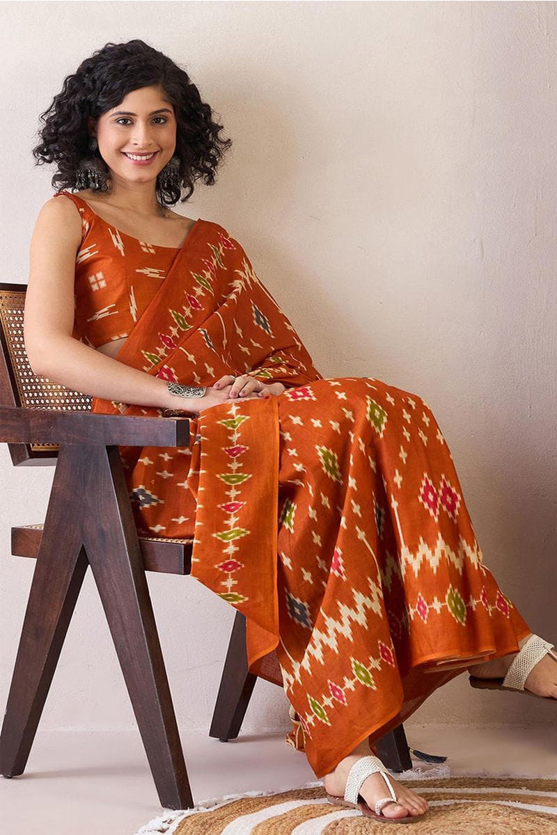 Orenge 1 Minute Ready To Wear Mul Mul Cotton Digital Printed Saree With Pocket