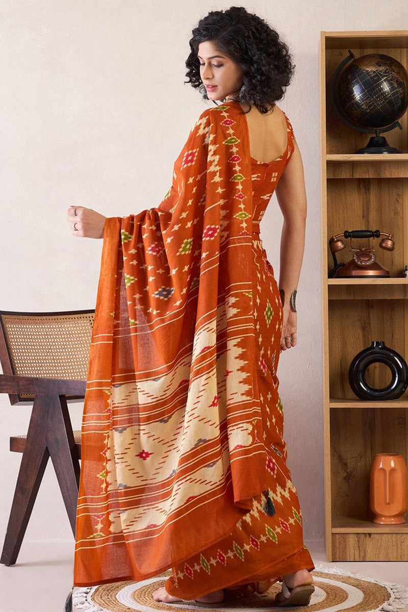 Orenge 1 Minute Ready To Wear Mul Mul Cotton Digital Printed Saree With Pocket
