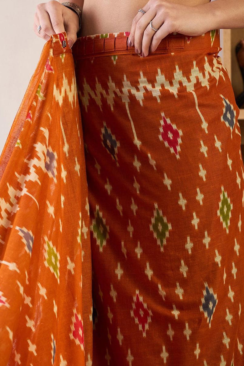 Orenge 1 Minute Ready To Wear Mul Mul Cotton Digital Printed Saree With Pocket