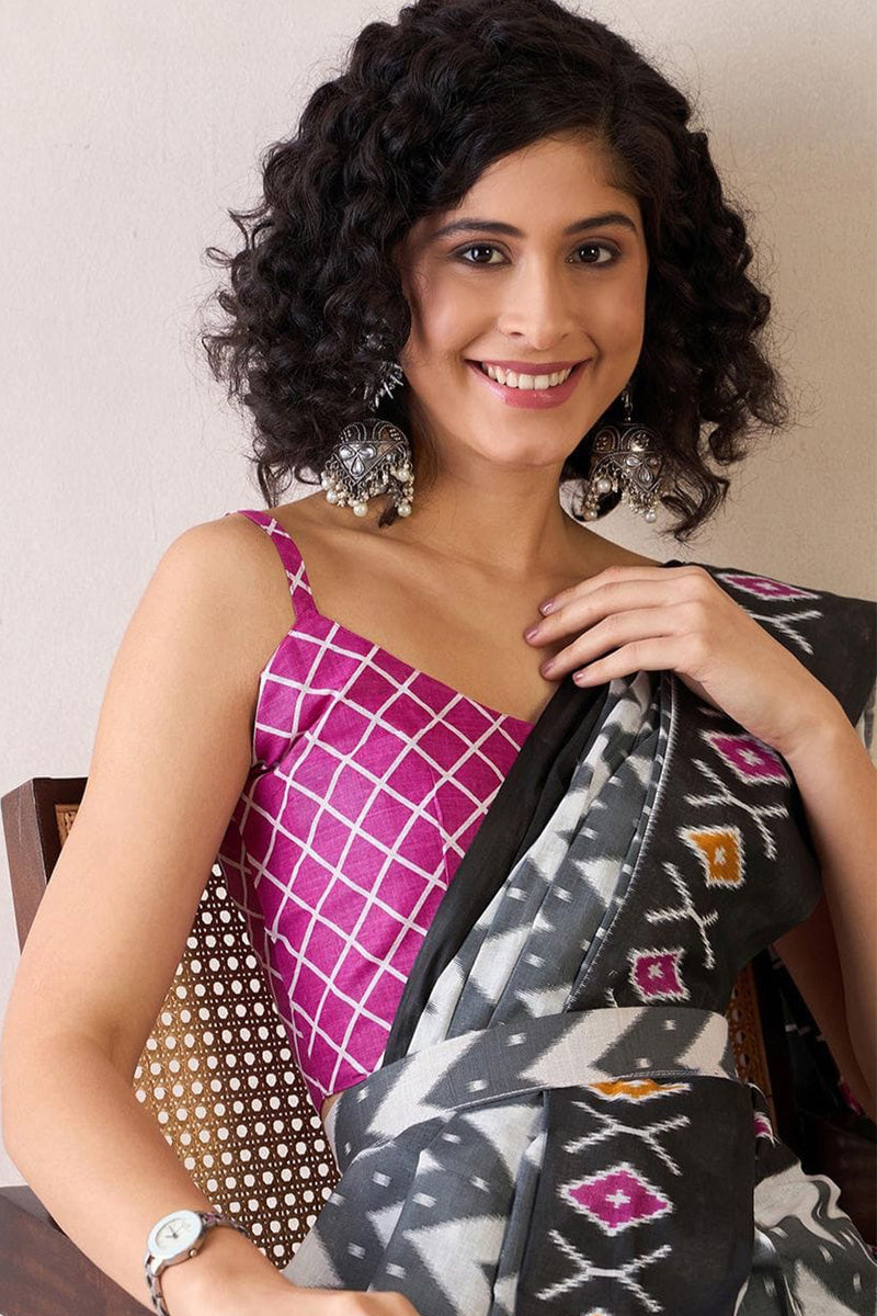 Black Amd White 1 Minute Ready To Wear Mul Mul Cotton Digital Printed Saree With Pocket
