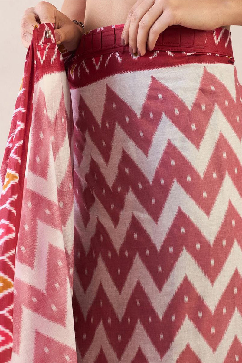 Red 1 Minute Ready To Wear Mul Mul Cotton Digital Printed Saree With Pocket