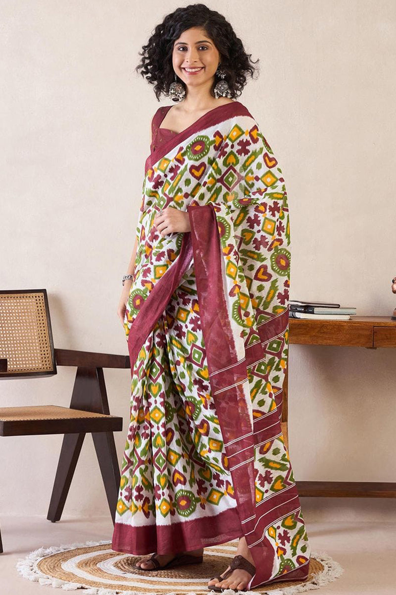 Multi Color 1 Minute Ready To Wear Mul Mul Cotton Digital Printed Saree With Pocket