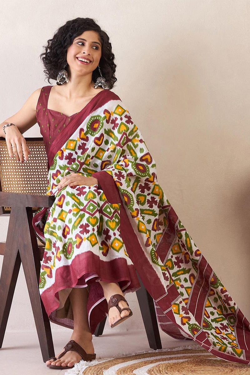 Multi Color 1 Minute Ready To Wear Mul Mul Cotton Digital Printed Saree With Pocket