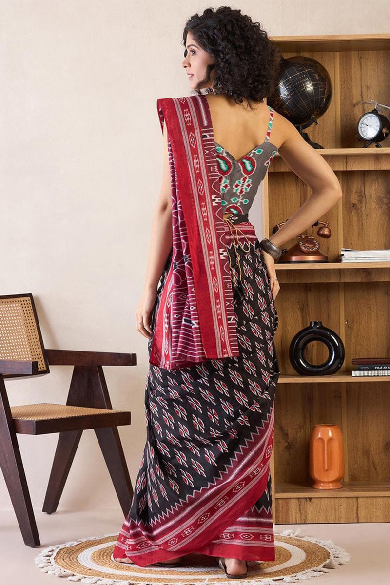 Bleck 1 Minute Ready To Wear Mul Mul Cotton Digital Printed Saree With Pocket