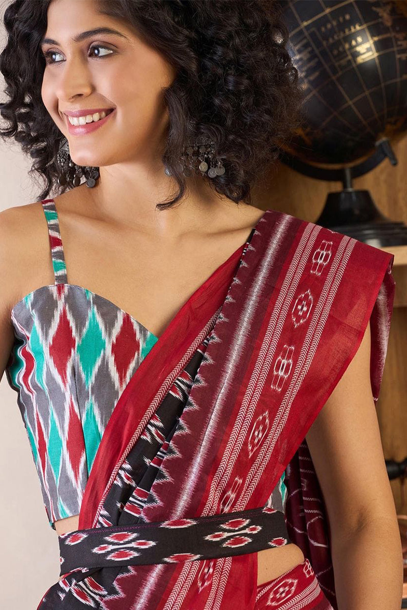 Bleck 1 Minute Ready To Wear Mul Mul Cotton Digital Printed Saree With Pocket