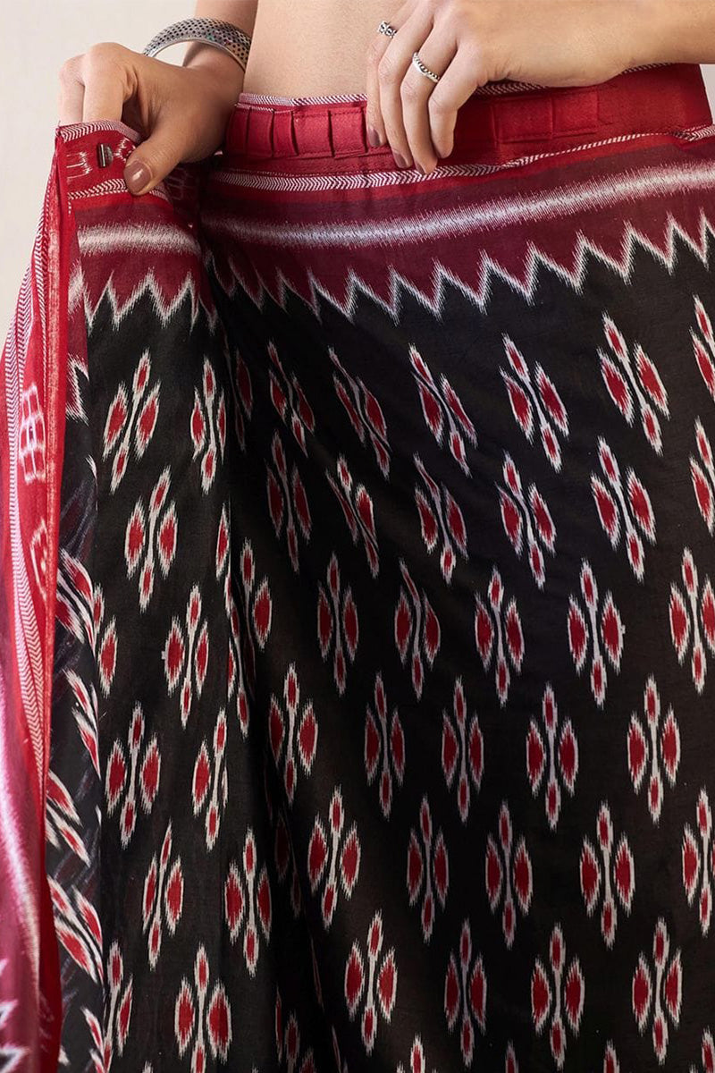 Bleck 1 Minute Ready To Wear Mul Mul Cotton Digital Printed Saree With Pocket
