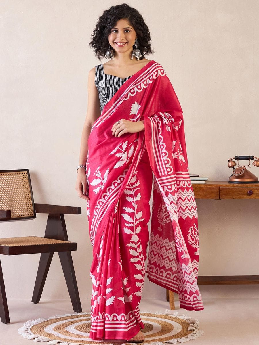 Demanding Pink 1 Minute Ready To Wear Mul Cotton Digital Printed Saree With Pocket (Copy)