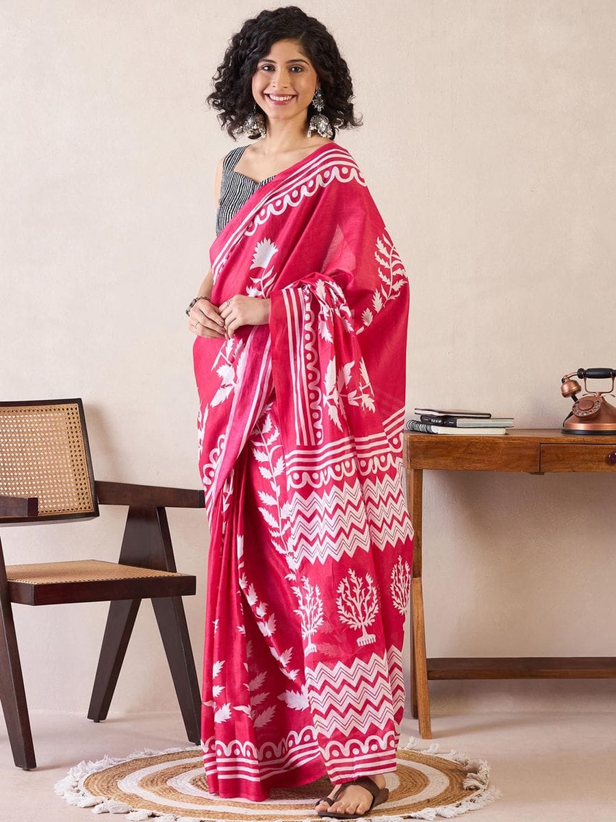 Demanding Pink 1 Minute Ready To Wear Mul Cotton Digital Printed Saree With Pocket (Copy)