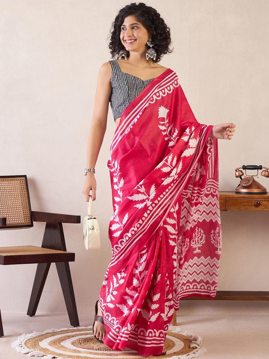 Demanding Pink 1 Minute Ready To Wear Mul Cotton Digital Printed Saree With Pocket (Copy)