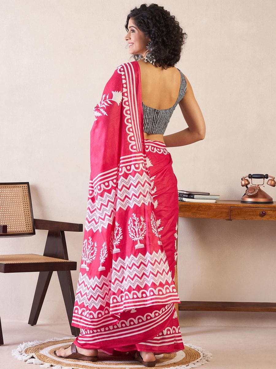 Demanding Pink 1 Minute Ready To Wear Mul Cotton Digital Printed Saree With Pocket (Copy)