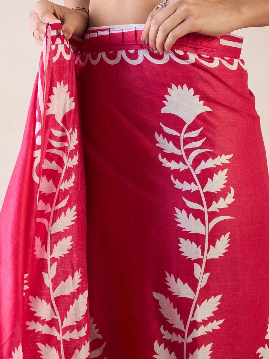 Demanding Pink 1 Minute Ready To Wear Mul Cotton Digital Printed Saree With Pocket (Copy)