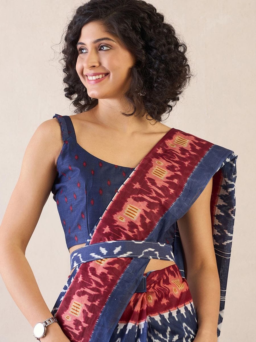 Elaborate Navy Blue 1 Minute Ready To Wear Mul Cotton Digital Printed Saree With Pocket