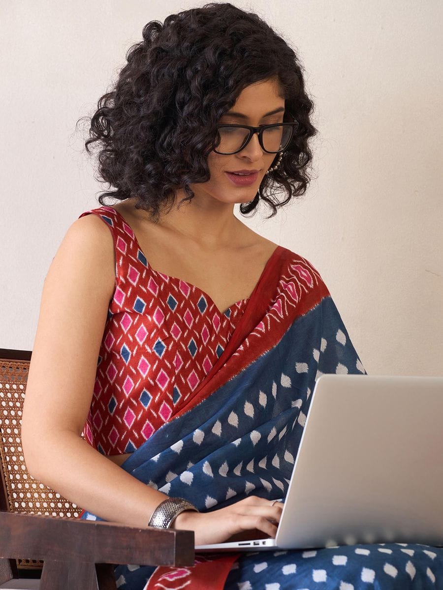 Glowing Blue 1 Minute Ready To Wear Mul Cotton Digital Printed Saree With Pocket