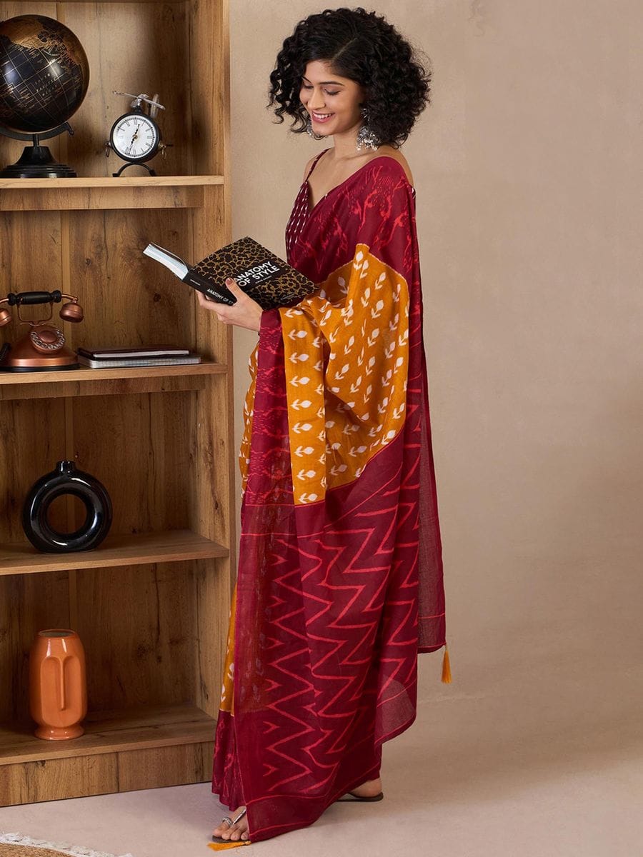 Jazzy Mustered 1 Minute Ready To Wear Mul Cotton Digital Printed Saree With Pocket