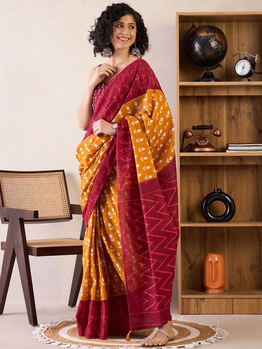 Jazzy Mustered 1 Minute Ready To Wear Mul Cotton Digital Printed Saree With Pocket
