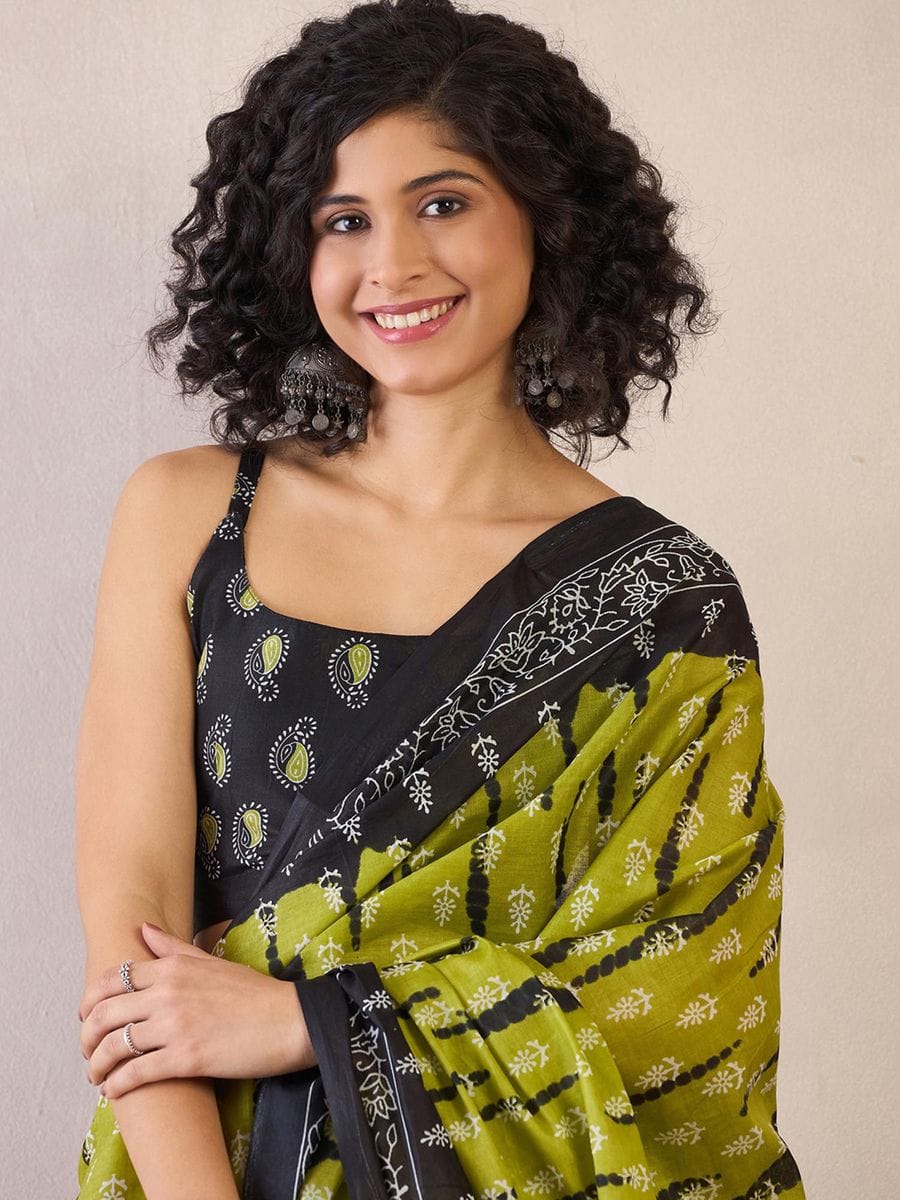 Elaborate Mehandi Blue 1 Minute Ready To Wear Mul Cotton Digital Printed Saree With Pocket