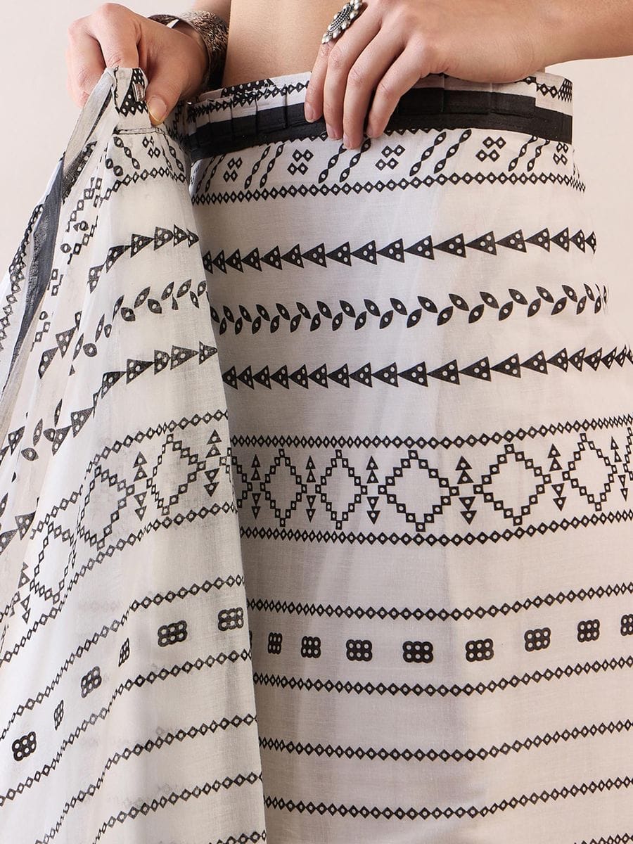 Classy White 1 Minute Ready To Wear Mul Cotton Digital Printed Saree With Pocket