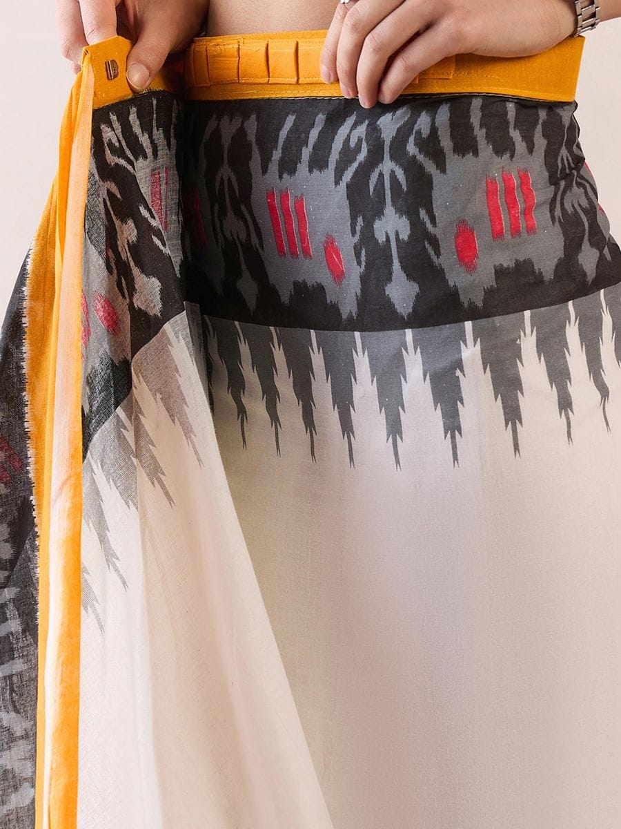 Trendy White 1 Minute Ready To Wear Mul Cotton Digital Printed Saree With Pocket