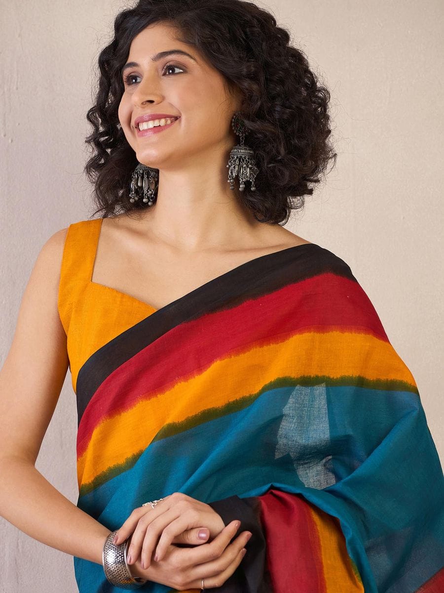 Blooming Blue 1 Minute Ready To Wear Mul Cotton Digital Printed Saree With Pocket