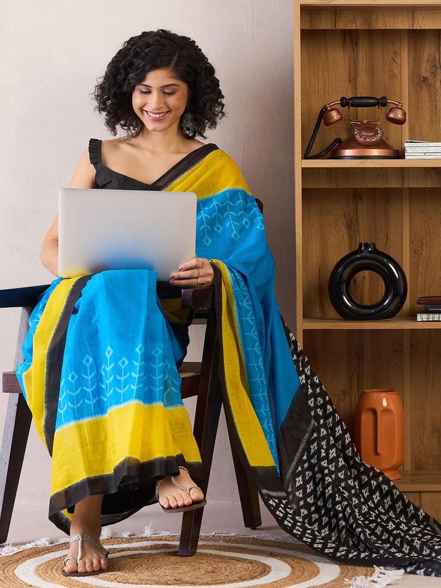 Classy Blue 1 Minute Ready To Wear Mul Cotton Digital Printed Saree With Pocket