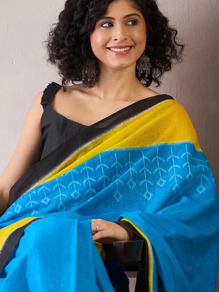 Classy Blue 1 Minute Ready To Wear Mul Cotton Digital Printed Saree With Pocket