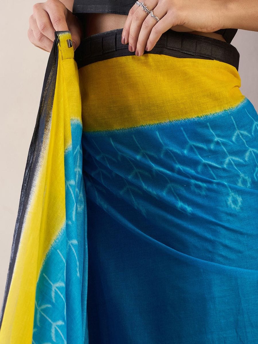 Classy Blue 1 Minute Ready To Wear Mul Cotton Digital Printed Saree With Pocket