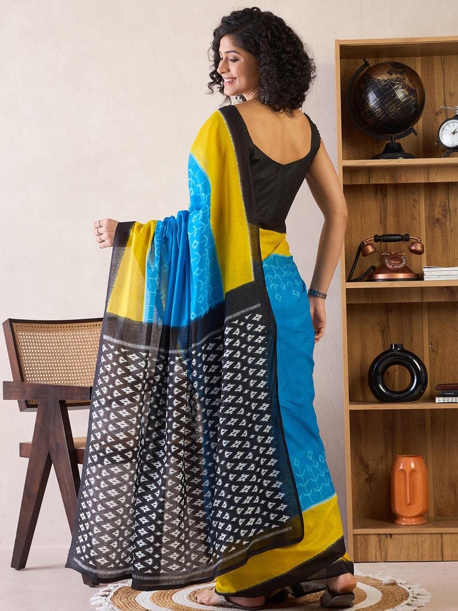 Classy Blue 1 Minute Ready To Wear Mul Cotton Digital Printed Saree With Pocket
