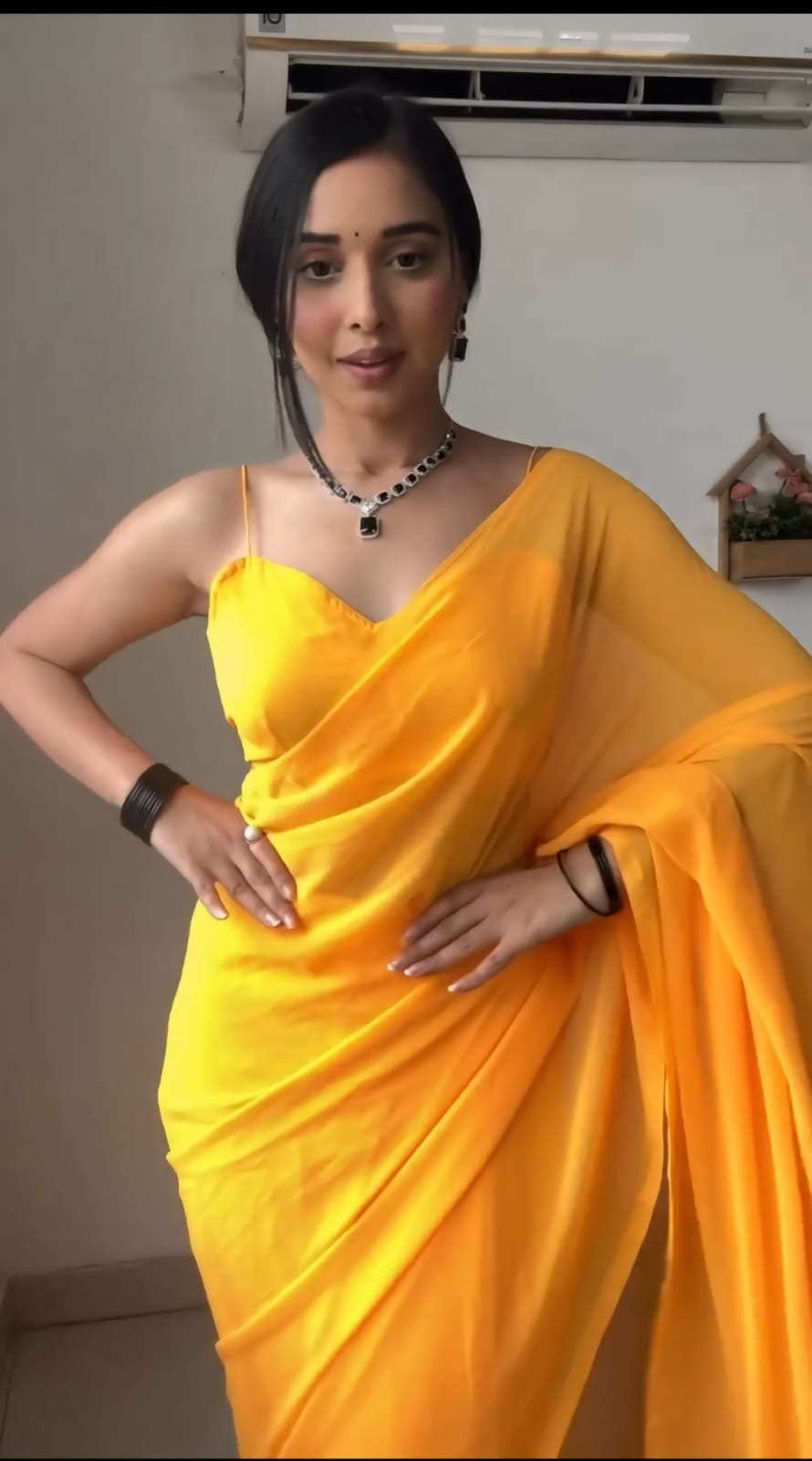 Scintilla Yellow 1 Minute Ready To Wear Georgette Silk Saree