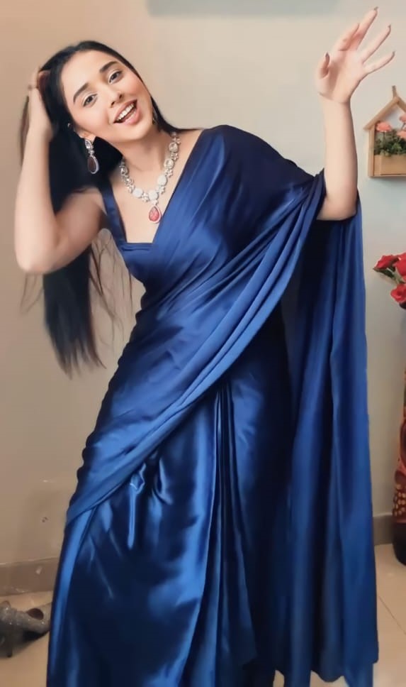 Profuse 1 Minute Ready To Wear Navy Blue Japan Satin Silk Saree