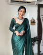 Profuse 1 Minute Ready To Wear Dark Green Japan Satin Silk Saree