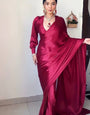 Exceptional 1 Minute Ready To Wear Dark Pink Japan Satin Silk Saree